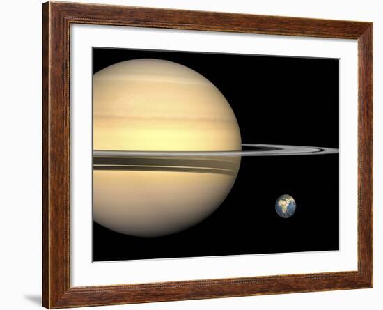 Illustration of Saturn and Earth to Scale-Stocktrek Images-Framed Photographic Print