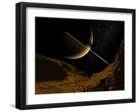 Illustration of Saturn from the Icy Surface of Enceladus-Stocktrek Images-Framed Photographic Print