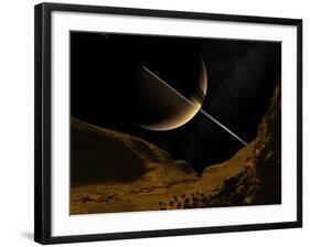 Illustration of Saturn from the Icy Surface of Enceladus-Stocktrek Images-Framed Photographic Print