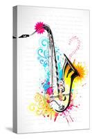 Illustration of Saxophone on Abstract Floral Background-vectomart-Stretched Canvas