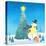 Illustration of Snowman Next to a Chirstmas Tree-null-Stretched Canvas