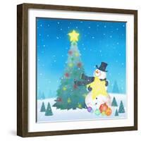 Illustration of Snowman Next to a Chirstmas Tree-null-Framed Giclee Print