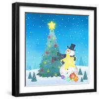 Illustration of Snowman Next to a Chirstmas Tree-null-Framed Giclee Print