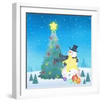 Illustration of Snowman Next to a Chirstmas Tree-null-Framed Giclee Print