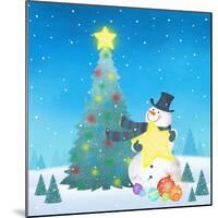 Illustration of Snowman Next to a Chirstmas Tree-null-Mounted Giclee Print