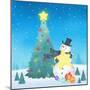 Illustration of Snowman Next to a Chirstmas Tree-null-Mounted Giclee Print