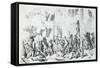 Illustration of Soldiers and Rebels Fighting in Street-null-Framed Stretched Canvas