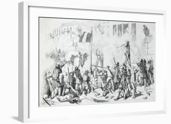 Illustration of Soldiers and Rebels Fighting in Street-null-Framed Giclee Print