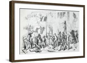 Illustration of Soldiers and Rebels Fighting in Street-null-Framed Giclee Print