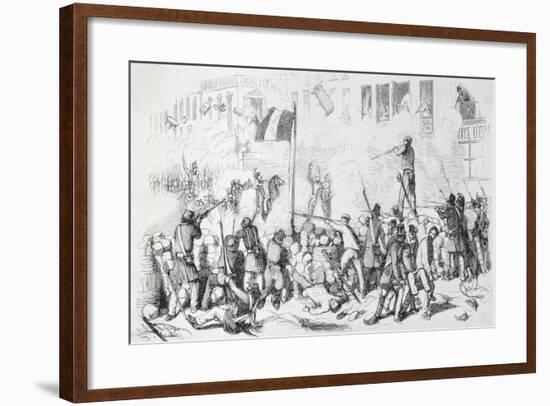 Illustration of Soldiers and Rebels Fighting in Street-null-Framed Giclee Print