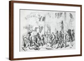 Illustration of Soldiers and Rebels Fighting in Street-null-Framed Giclee Print