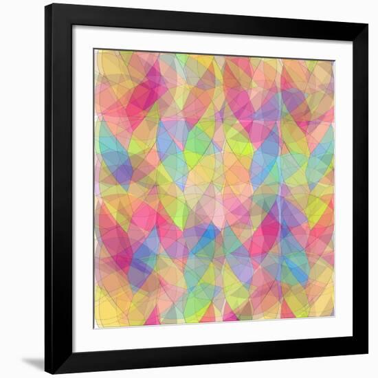 Illustration of Sunset in Blue Sky in Grass Stained Glass Window-AlisaRed-Framed Art Print