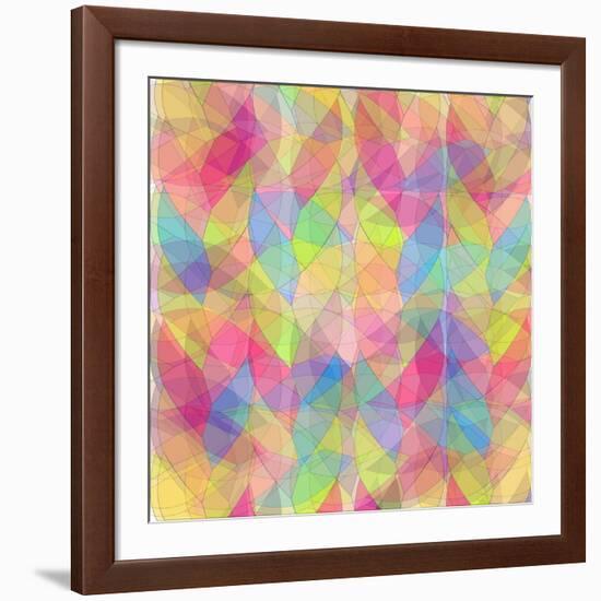 Illustration of Sunset in Blue Sky in Grass Stained Glass Window-AlisaRed-Framed Art Print