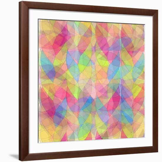 Illustration of Sunset in Blue Sky in Grass Stained Glass Window-AlisaRed-Framed Art Print
