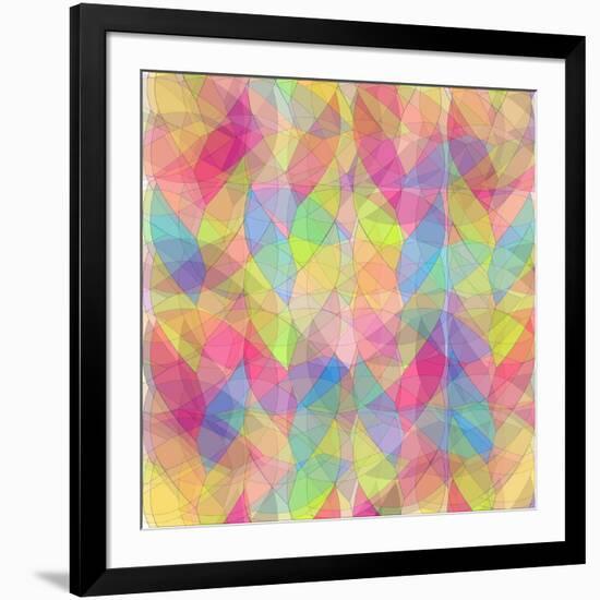 Illustration of Sunset in Blue Sky in Grass Stained Glass Window-AlisaRed-Framed Art Print