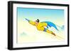 Illustration of Superhero Wearing Cape Flying in Sky-vectomart-Framed Art Print