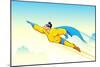 Illustration of Superhero Wearing Cape Flying in Sky-vectomart-Mounted Art Print