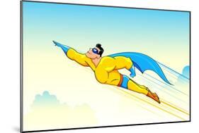 Illustration of Superhero Wearing Cape Flying in Sky-vectomart-Mounted Premium Giclee Print