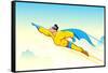 Illustration of Superhero Wearing Cape Flying in Sky-vectomart-Framed Stretched Canvas