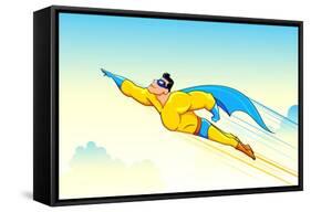 Illustration of Superhero Wearing Cape Flying in Sky-vectomart-Framed Stretched Canvas