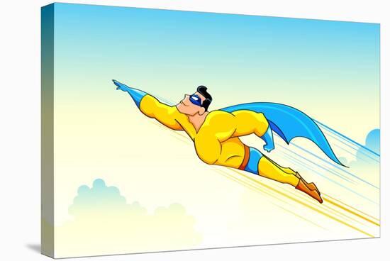 Illustration of Superhero Wearing Cape Flying in Sky-vectomart-Stretched Canvas