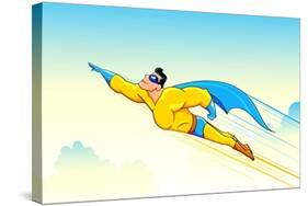 Illustration of Superhero Wearing Cape Flying in Sky-vectomart-Stretched Canvas
