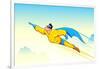 Illustration of Superhero Wearing Cape Flying in Sky-vectomart-Framed Art Print