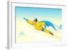 Illustration of Superhero Wearing Cape Flying in Sky-vectomart-Framed Art Print