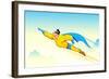 Illustration of Superhero Wearing Cape Flying in Sky-vectomart-Framed Art Print