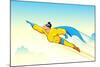 Illustration of Superhero Wearing Cape Flying in Sky-vectomart-Mounted Art Print