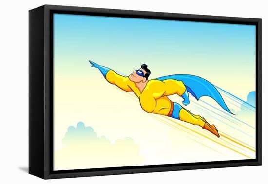 Illustration of Superhero Wearing Cape Flying in Sky-vectomart-Framed Stretched Canvas