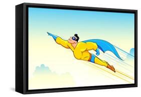 Illustration of Superhero Wearing Cape Flying in Sky-vectomart-Framed Stretched Canvas