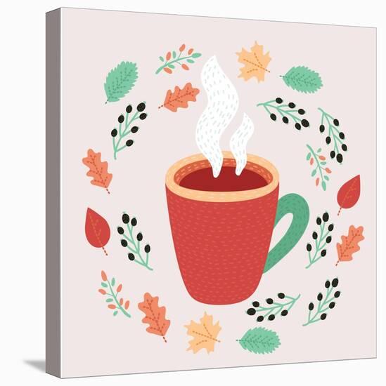 Illustration of Tea in Autumn Leaves-cosmaa-Stretched Canvas