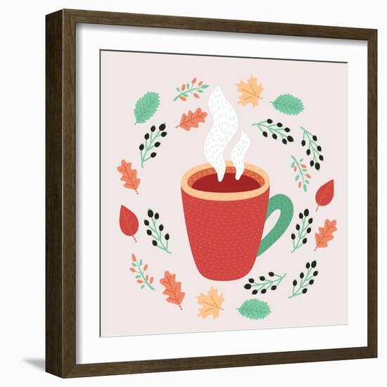 Illustration of Tea in Autumn Leaves-cosmaa-Framed Art Print