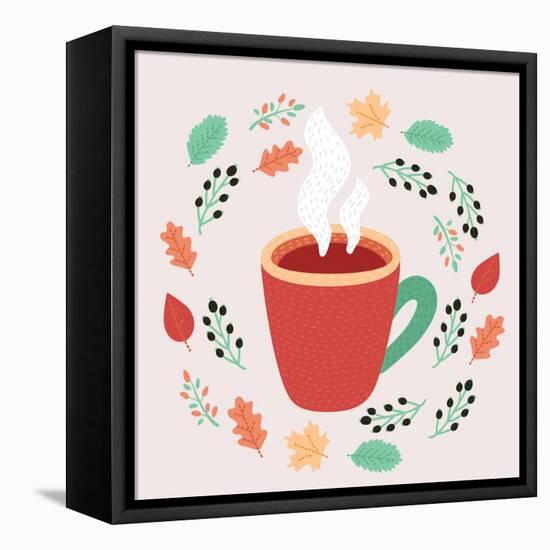 Illustration of Tea in Autumn Leaves-cosmaa-Framed Stretched Canvas