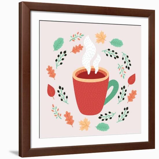 Illustration of Tea in Autumn Leaves-cosmaa-Framed Art Print