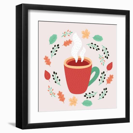 Illustration of Tea in Autumn Leaves-cosmaa-Framed Art Print