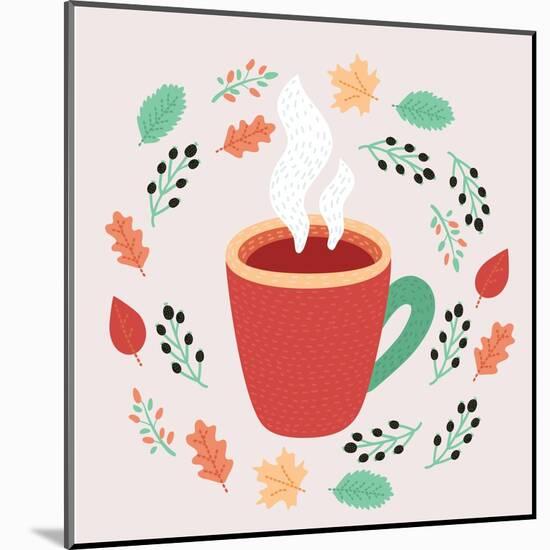 Illustration of Tea in Autumn Leaves-cosmaa-Mounted Art Print