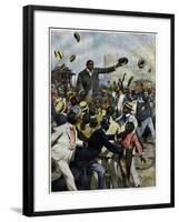 Illustration of the Arrival of the Boxer, Jack Johnson in Chicago in 1910 by Achille Beltrame-Stefano Bianchetti-Framed Giclee Print