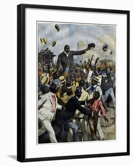 Illustration of the Arrival of the Boxer, Jack Johnson in Chicago in 1910 by Achille Beltrame-Stefano Bianchetti-Framed Giclee Print