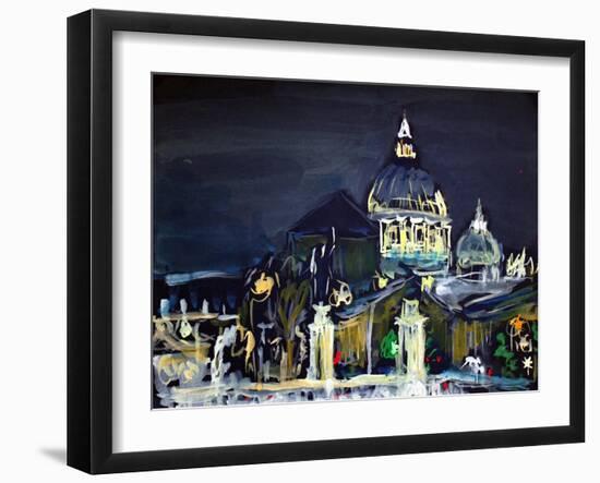 Illustration of the Basilica San Pietro and Ponte Vittorio Emanuele in the Night, Vatican, Rome, It-Denis Kuvaev-Framed Art Print