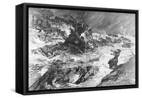 Illustration of the Bridge Washed Away during the Johnstown Flood-null-Framed Stretched Canvas