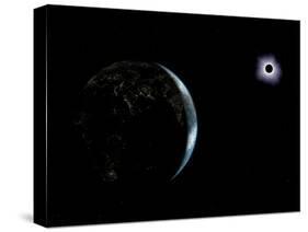Illustration of the City Lights on a Dark Earth During a Solar Eclipse-Stocktrek Images-Stretched Canvas