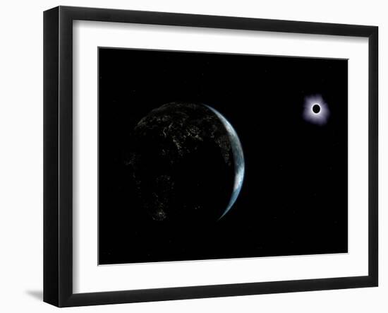 Illustration of the City Lights on a Dark Earth During a Solar Eclipse-Stocktrek Images-Framed Photographic Print