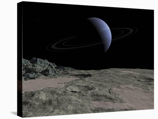 Illustration of the Gas Giant Neptune as Seen from the Surface of its Moon Triton-Stocktrek Images-Stretched Canvas