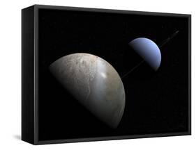Illustration of the Gas Giant Planet Neptune and its Largest Moon Triton-Stocktrek Images-Framed Stretched Canvas
