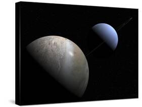 Illustration of the Gas Giant Planet Neptune and its Largest Moon Triton-Stocktrek Images-Stretched Canvas