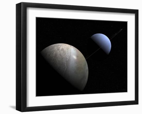 Illustration of the Gas Giant Planet Neptune and its Largest Moon Triton-Stocktrek Images-Framed Photographic Print