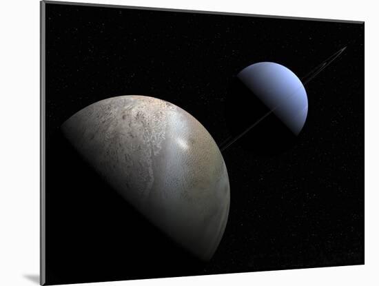 Illustration of the Gas Giant Planet Neptune and its Largest Moon Triton-Stocktrek Images-Mounted Photographic Print