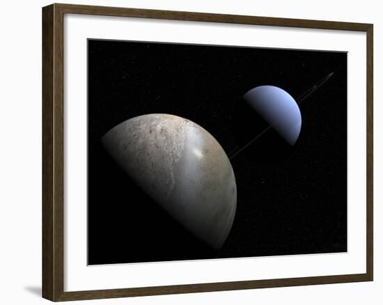 Illustration of the Gas Giant Planet Neptune and its Largest Moon Triton-Stocktrek Images-Framed Photographic Print